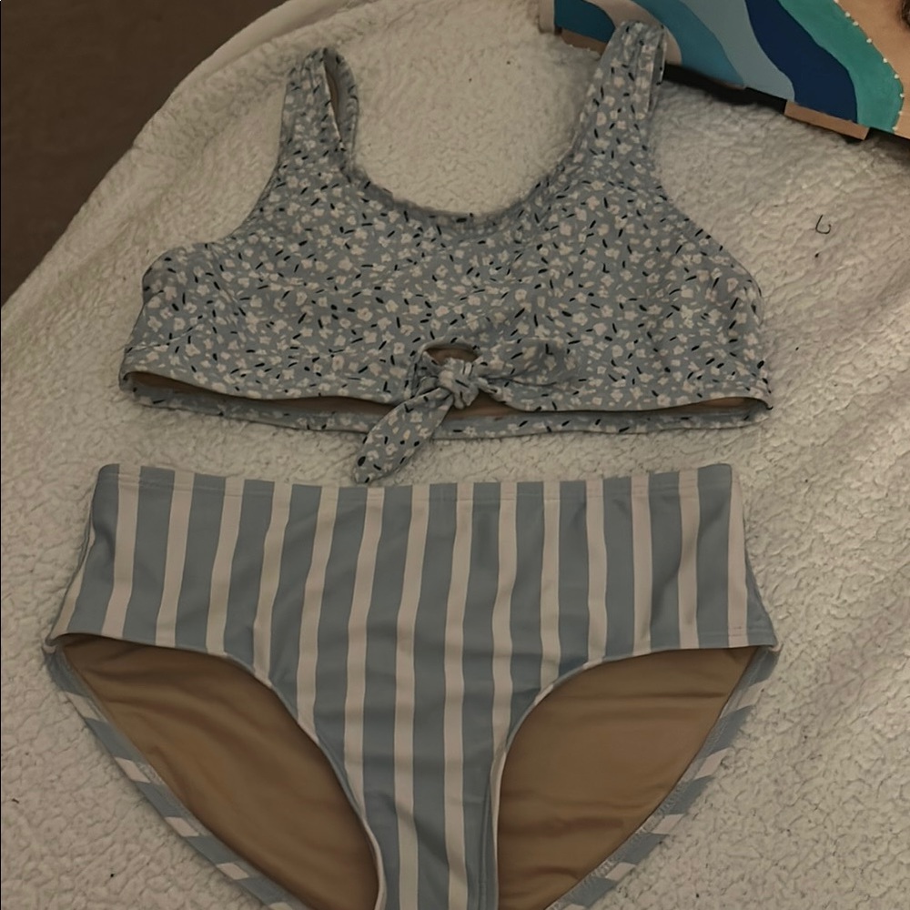 Blue and White Bikini Set